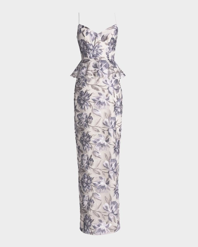 Akiah Floral-Embroidered Peplum Gown